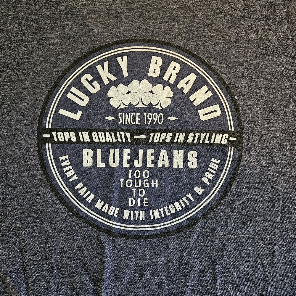 Lucky Brand Graphic Tee Size Large Distressed Blue
